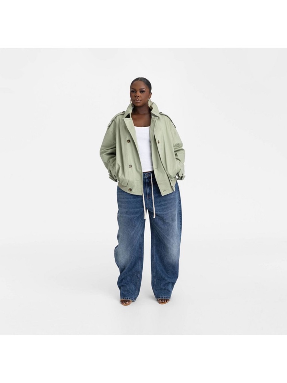 Light Green Women's Short Trench Coat - Classic Casual Layer